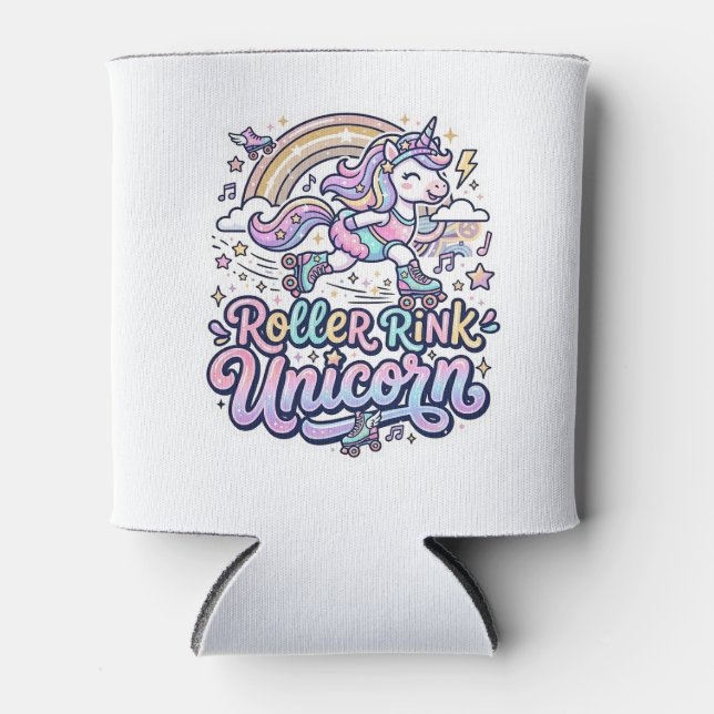 Unicorn Roller Rink Unicorn Premium Vector Sticker Can Cooler (Front)