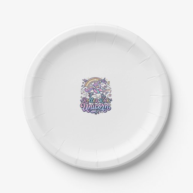 Unicorn Roller Rink Unicorn Premium Vector Sticker Paper Plate (Front)