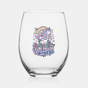 Unicorn Roller Rink Unicorn Premium Vector Sticker Stemless Wine Glass