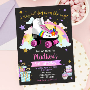 Unicorn Roller Skate Birthday Invitation