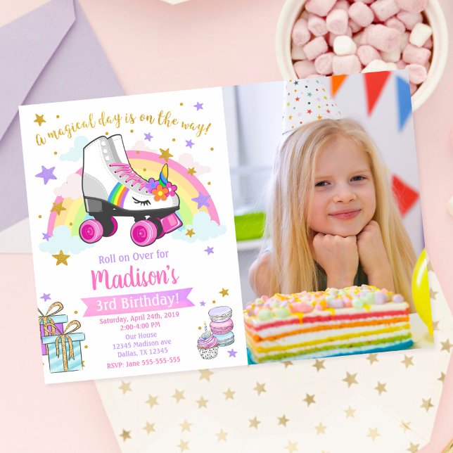 Unicorn Roller Skate Birthday Invitation (Creator Uploaded)