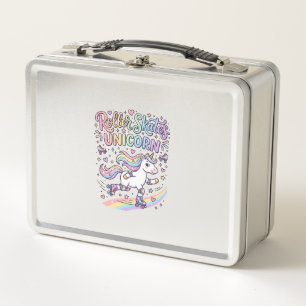 Unicorn Roller Skates Unicorn Playful Sticker and  Metal Lunch Box