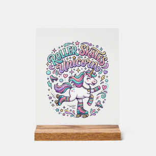 Unicorn Roller Skates Unicorn Retro Style Graphic  Acrylic Sign