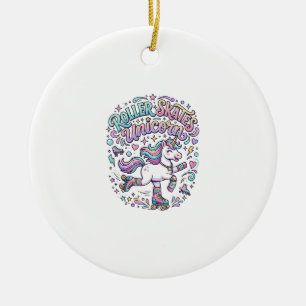 Unicorn Roller Skates Unicorn Retro Style Graphic Ceramic Tree Decoration