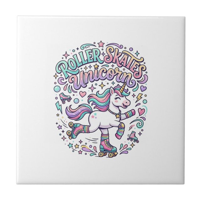 Unicorn Roller Skates Unicorn Retro Style Graphic  Tile (Front)