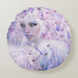 Unicorn Rose Goddess Art Decorator Pillow-Round Round Cushion