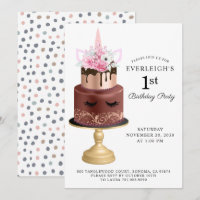 Unicorn Rose Gold Chocolate Cake 1st Birthday 
