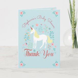 Unicorn Rose Gold Glitter Baby Shower Thank You Card