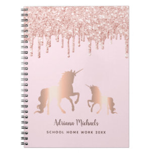 Unicorn rose gold glitter pink monogram glam notebook