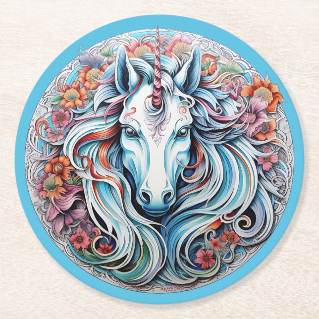 Unicorn Round Paper Coaster (Front)