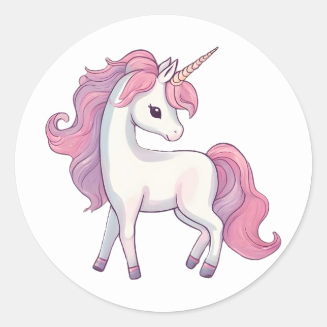  Unicorn Round Stickers - White (Front)