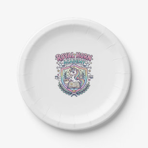 Unicorn Royal Horn Academy Bold Typography Print o Paper Plate