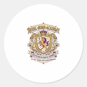 Unicorn Royal Horn Academy Stylish Zazzle Design_1 Classic Round Sticker
