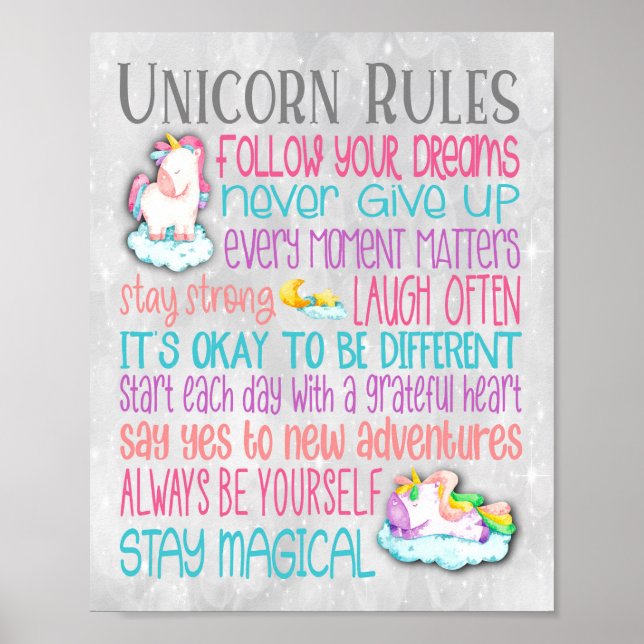 Unicorn Rules Motivational Quotes Poster - 8x10 (Front)