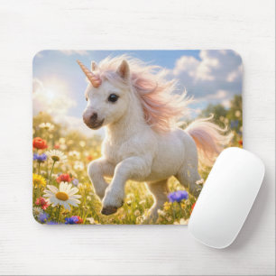 Unicorn Running In Wildflower Field Mouse Pad