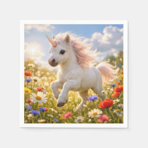 Unicorn Running In Wildflower Field Napkin