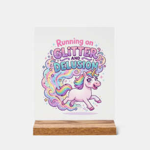 Unicorn Running on Glitter and Delusion Charming M Acrylic Sign