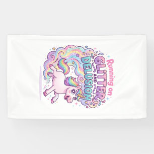 Unicorn Running on Glitter and Delusion Charming M Banner