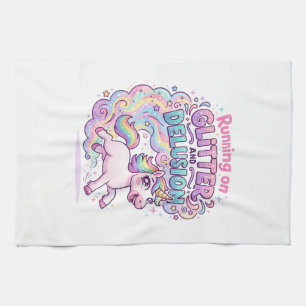 Unicorn Running on Glitter and Delusion Charming M Tea Towel