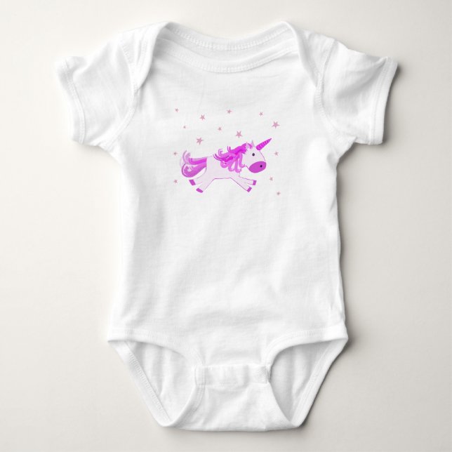Unicorn running with stars baby bodysuit (Front)