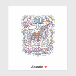 Unicorn Saddle Up Buttercup Colourful White Backgr