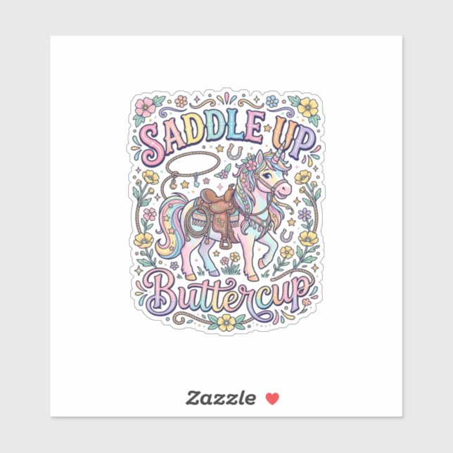 Unicorn Saddle Up Buttercup Colourful White Backgr (Sheet)