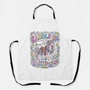 Unicorn Saddle Up Buttercup Colourful White Backgr Apron