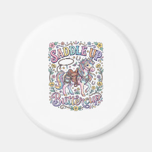 Unicorn Saddle Up Buttercup Colourful White Backgr Magnet