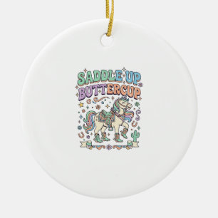Unicorn Saddle Up Buttercup Kawaii Typography Desi Ceramic Tree Decoration