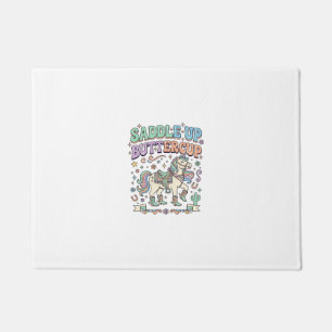 Unicorn Saddle Up Buttercup Kawaii Typography Desi Doormat