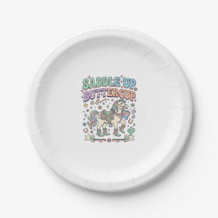 Unicorn Saddle Up Buttercup Kawaii Typography Desi Paper Plate