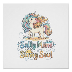 Unicorn Salty Mane Sunny Soul Playful Vector Desig Poster