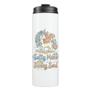 Unicorn Salty Mane Sunny Soul Playful Vector Desig Thermal Tumbler