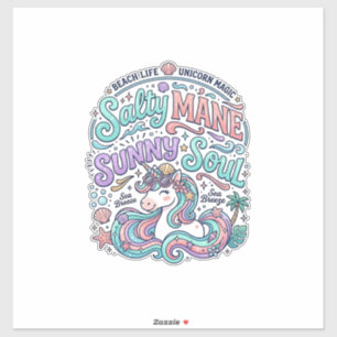 Unicorn Salty Mane Sunny Soul Retro Style T-Shirt