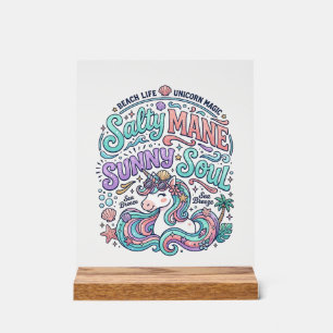 Unicorn Salty Mane Sunny Soul Retro Style T-Shirt Acrylic Sign