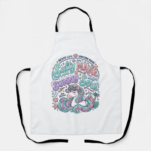 Unicorn Salty Mane Sunny Soul Retro Style T-Shirt  Apron