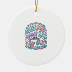 Unicorn Salty Mane Sunny Soul Retro Style T-Shirt  Ceramic Tree Decoration