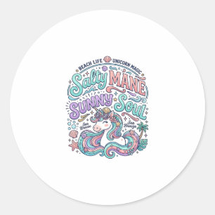 Unicorn Salty Mane Sunny Soul Retro Style T-Shirt  Classic Round Sticker