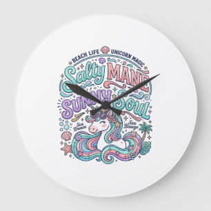 Unicorn Salty Mane Sunny Soul Retro Style T-Shirt Large Clock
