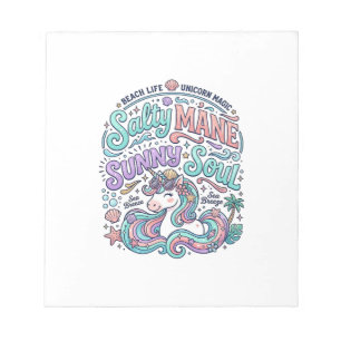 Unicorn Salty Mane Sunny Soul Retro Style T-Shirt  Notepad