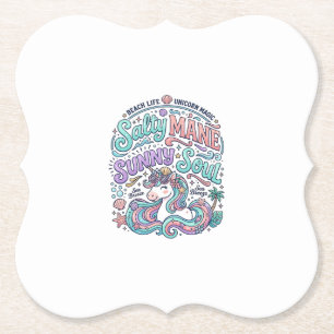 Unicorn Salty Mane Sunny Soul Retro Style T-Shirt  Paper Coaster