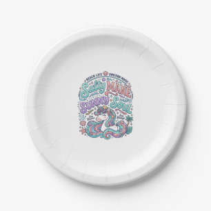 Unicorn Salty Mane Sunny Soul Retro Style T-Shirt Paper Plate