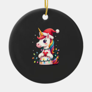 Unicorn Santa Hat Christmas T-Shirt (1) Ceramic Tree Decoration