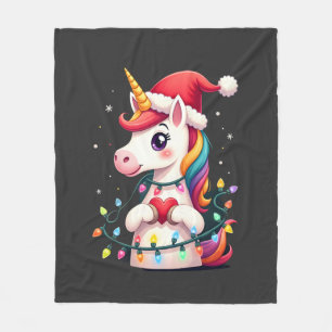 Unicorn Santa Hat Christmas T-Shirt (1) Fleece Blanket
