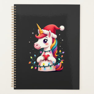 Unicorn Santa Hat Christmas T-Shirt (1) Planner