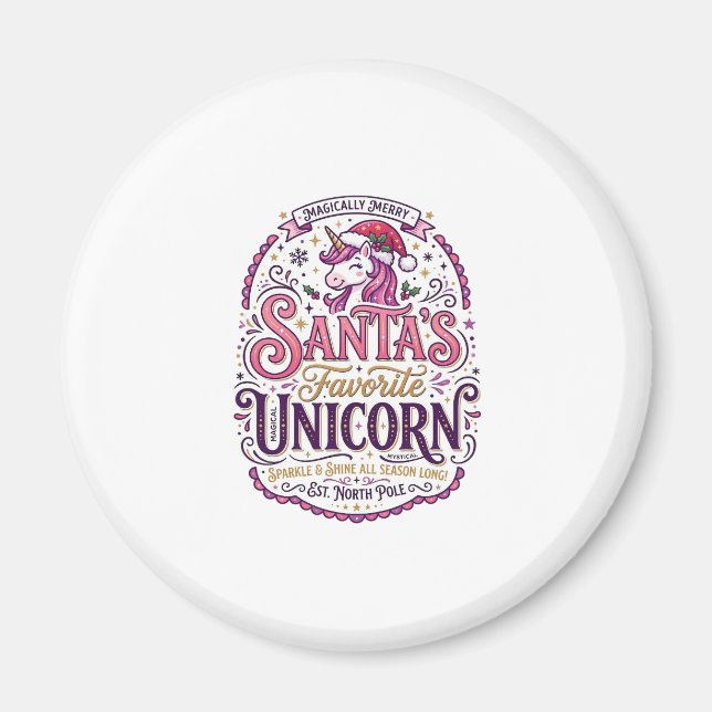 Unicorn Santa's Favourite Unicorn Magnet (Front)