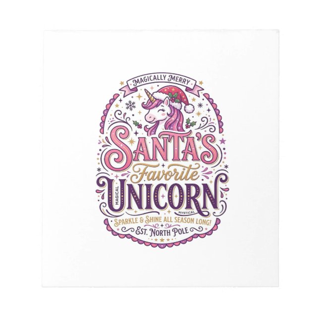 Unicorn Santa's Favourite Unicorn Notepad (Front)