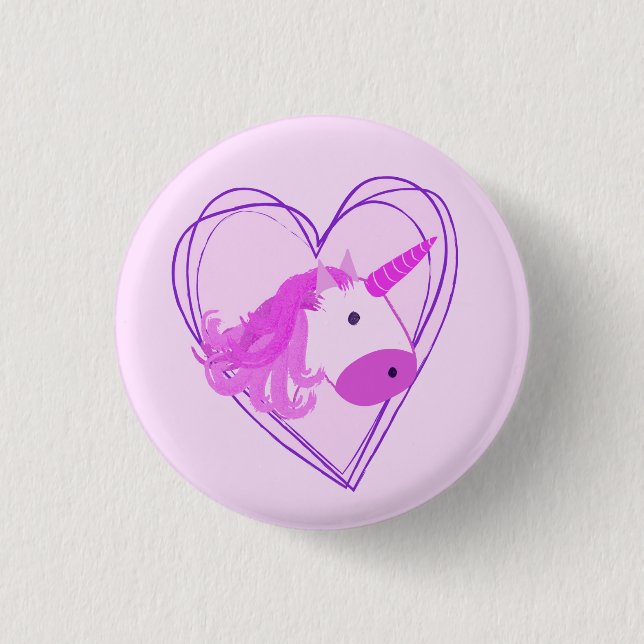 Unicorn Scribble Heart Valentine 3 Cm Round Badge (Front)