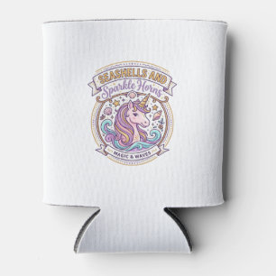 Unicorn Seashells and Sparkle Horns POD Ready Zazz Can Cooler