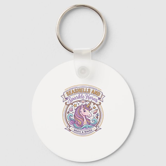 Unicorn Seashells and Sparkle Horns POD Ready Zazz Key Ring (Front)